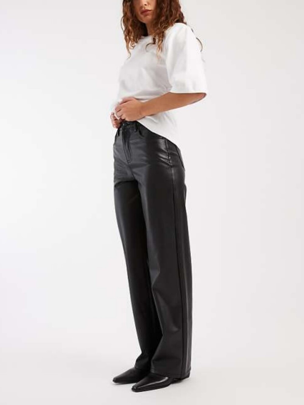 Vero Moda Tessa high waist wide leg faux leather pants in black
